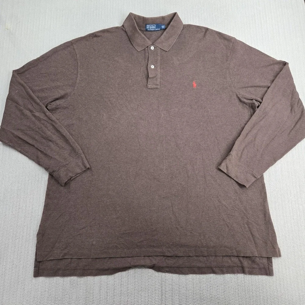 Polo Ralph Lauren Polo Shirt Mens 3XLT Brown Classic Fit Long Sleeve Big Tall